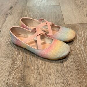 Girls‎ size 3 Glitter Rainbow Ballet Flats Shoes Criss Cross Straps Toddler